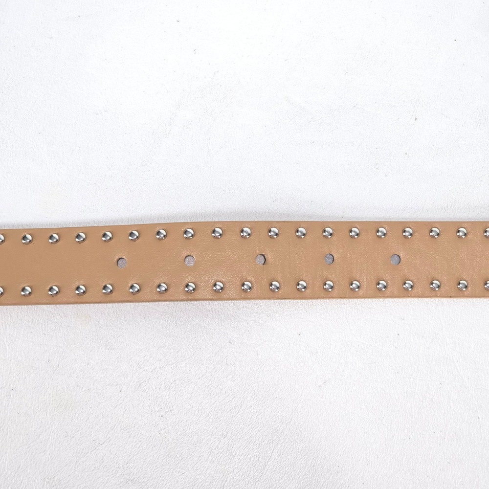 Western Belt Silver Floral Buckle Women's 36" Tan Studded Leather Cowgirl Style - Picture 6 of 8
